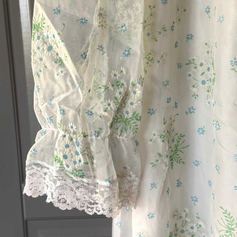 Pussycat Carla Jane Vintage 70s Victorian Prairie Floral Lace Maxi Dress,Cream,S - Picture 7 of 12